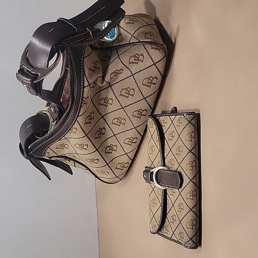 Dooney & Bourke Vintage Y2K Signature Monogram Shoulder Bag w/ Matching Wallet